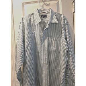 Paul Fredrick Men's White Green Striped Dress Shirt SZ‎ 17.5 35